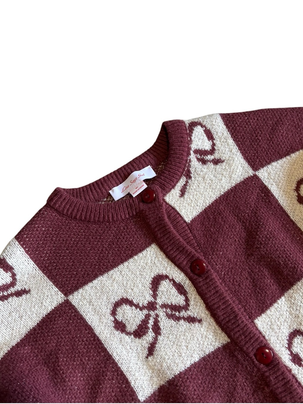 Lisa Says Gah Lauda Cardigan Women’s Size M/L In Burgundy - Picture 4 of 8